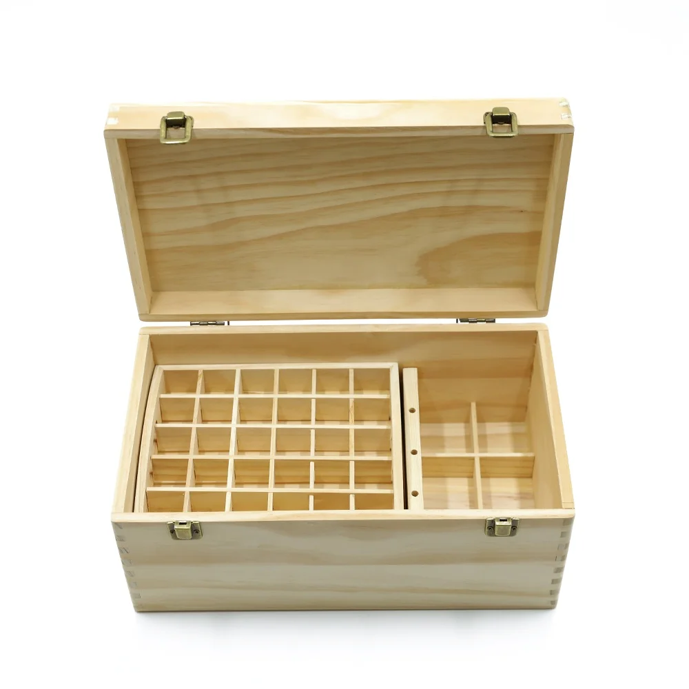 Eco-friendly Wooden Essential Oil Organizer Gift Box Wood Storage Box Case 5 ml 15 ml Bottles & 10 ml Adjustable Bottle Holder