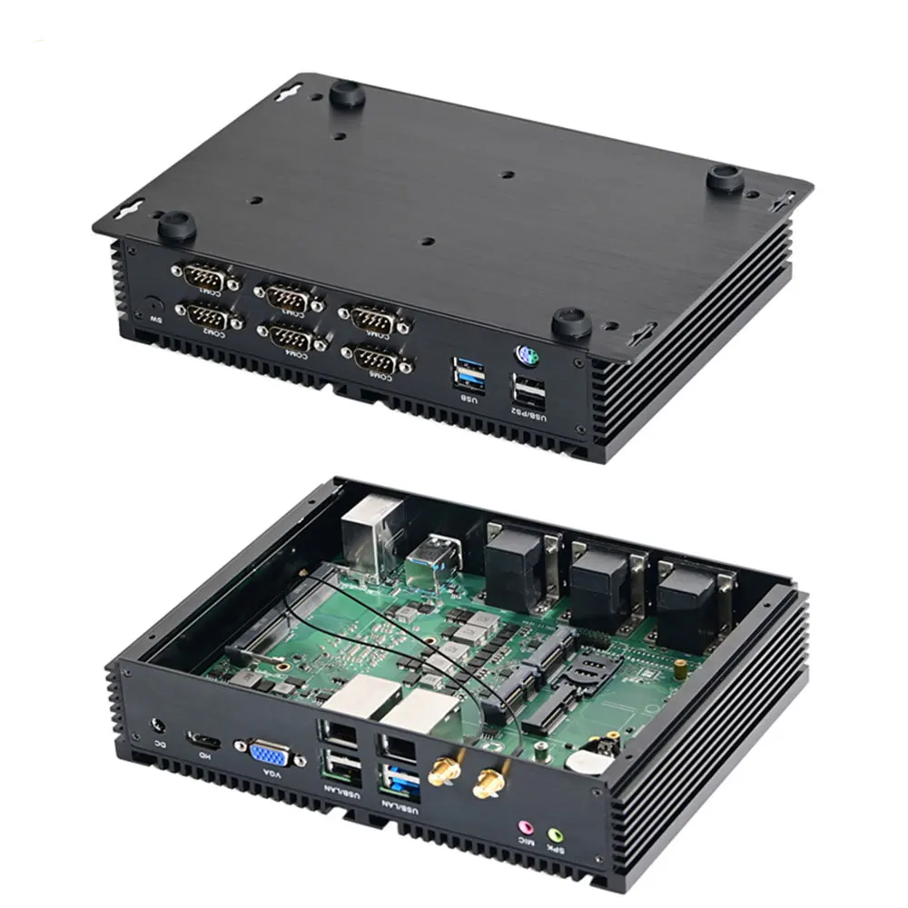 
Partaker Fanless Industrial Mini PC WIN 10 i7 6500U Dual Nic 6*COM RS232 RS422 RS485 Mini Computer HTPC 