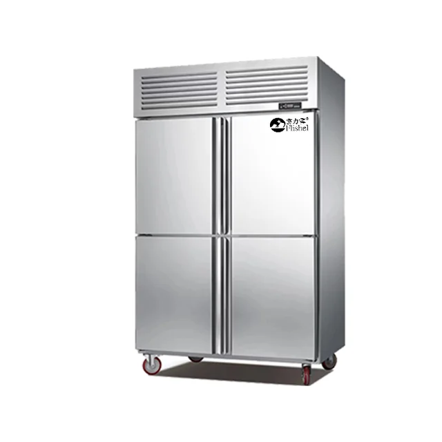 4 Door Kitchen Freezer Stainless Steel Vertical Fridge Used Side By Side Refrigerator 1000L Commercial Refrigeration Showcase
