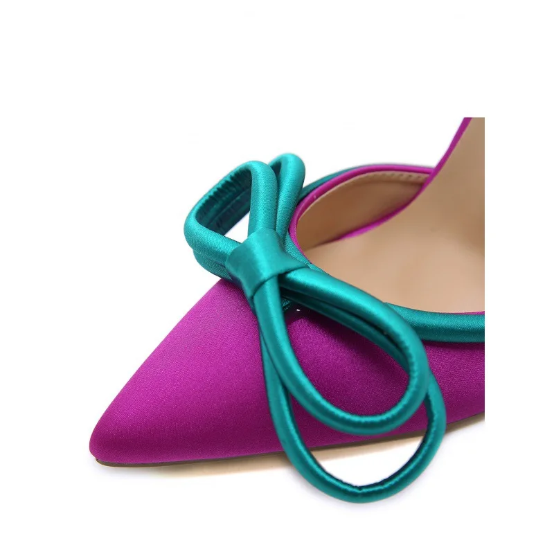 2022 colorblock pointed toe satin muqin high heels ladies stilettos strappy pointed high heels