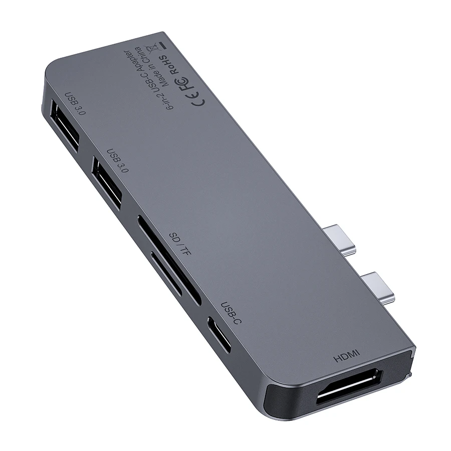 
New 6 In 2 Usb C Hub Type C To Hdmi RJ45 Ethernet Usb 3.0 Ports Sd / TF Card Reader For Macbook Pro Dock 