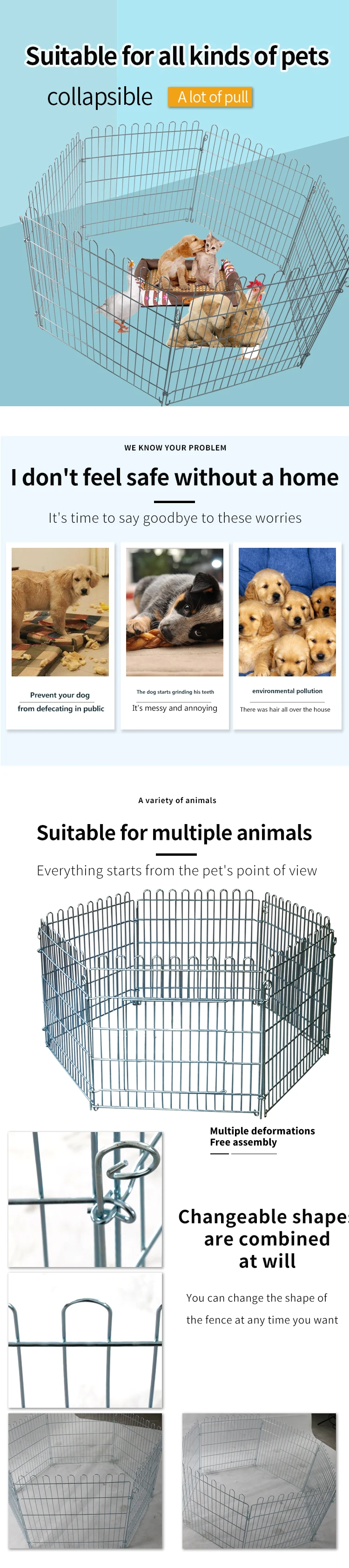 Hot selling  durable iron wire pet cage  outdoor indoor dog cage new large wire playpen