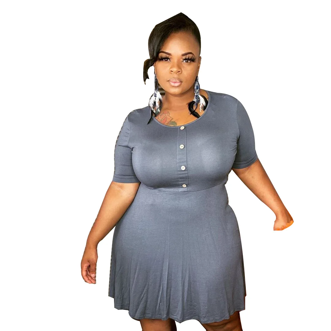 
High Quality plus size women Clothing Oversize Women dress loose solid color pullover dress 