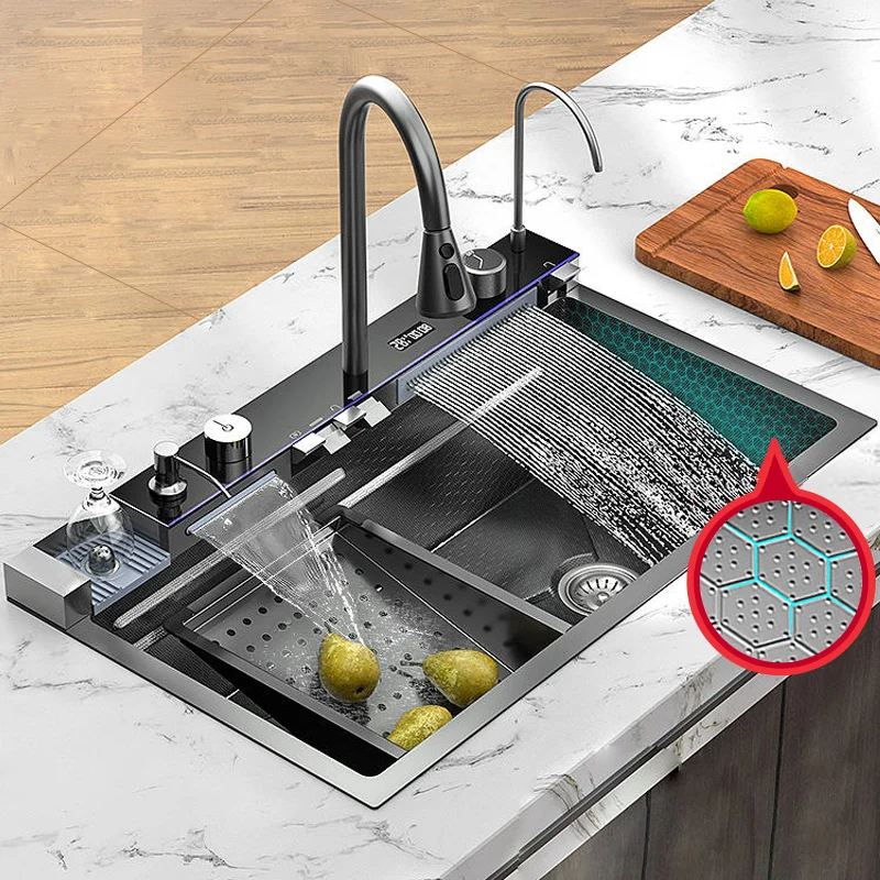 Kampolly Fregadero de cocina сотовый светодиодный цифровой дисплей современный Интеллектуальный Летающий дождь кухонная