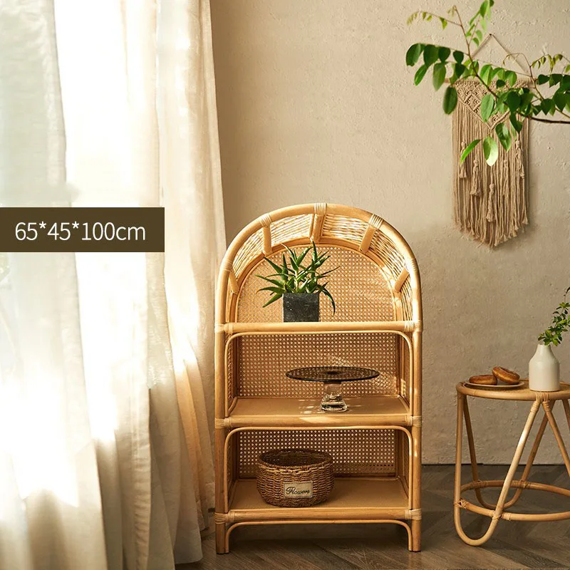 Небольшой дом простой и Креативный Новый китайский стиль ротанга напольный свободно стоящий стеллаж для хранения витрин