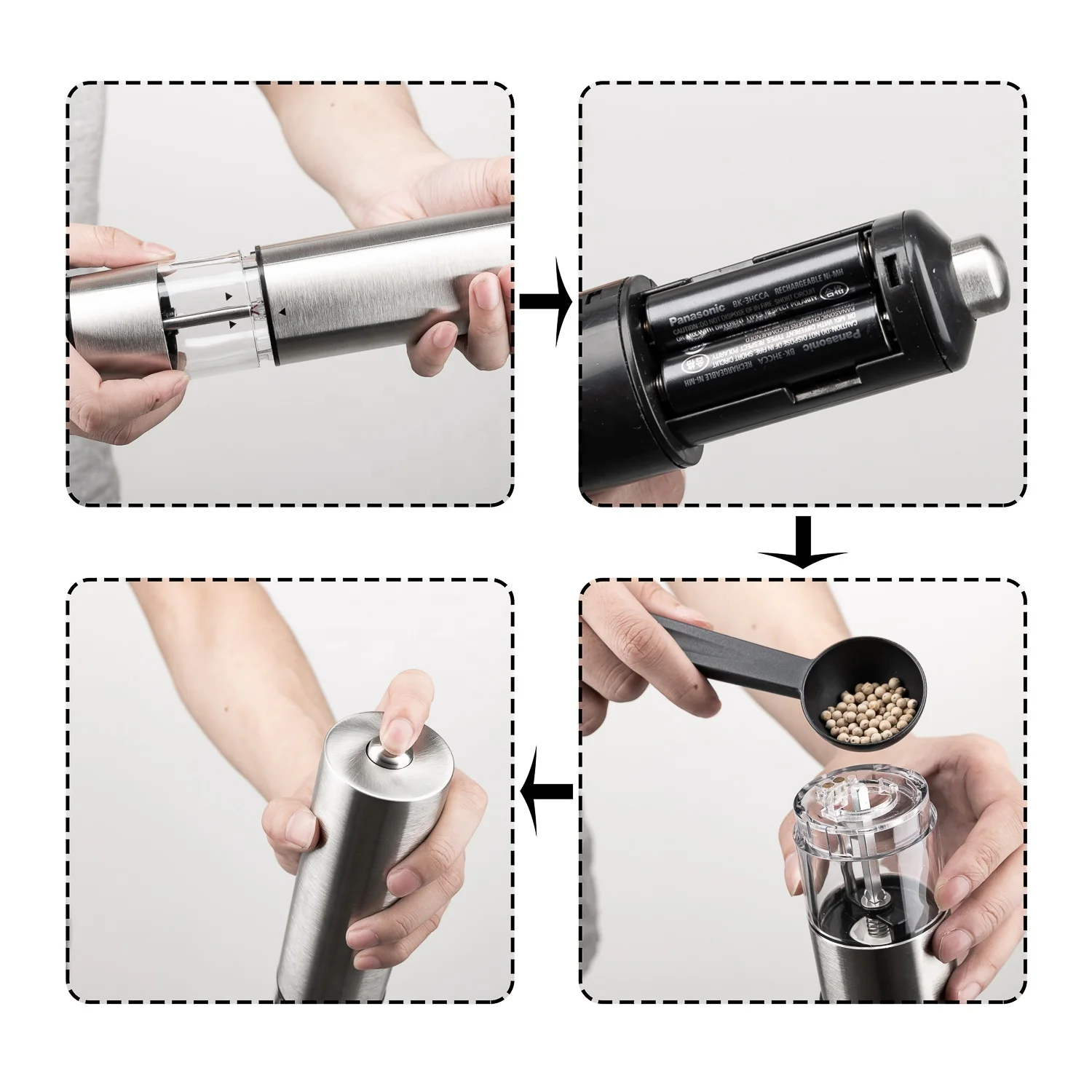 Electric Pepper Mill Set with Stainless Steel Stand Pepper&Salt Grinder Set