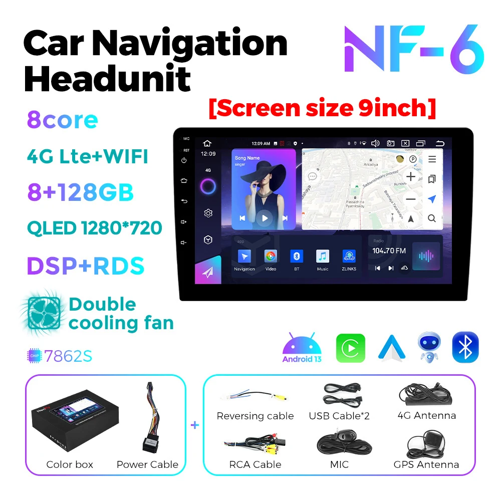 NaviFly NF Android 13 QLED 1280*720 car Video for For Head Unit 9/10inch QLED Screen support Voice Control