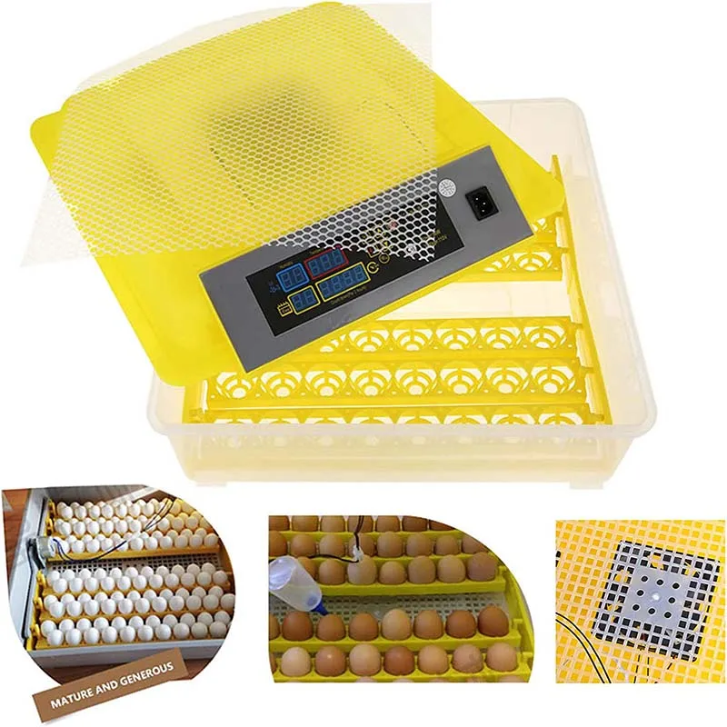 48 Eggs Automatic Incubator Yellow Chicken Hatchery Machine Small Chicken Egg Incubator Home Use Chicken Goose Bird Duck Trays