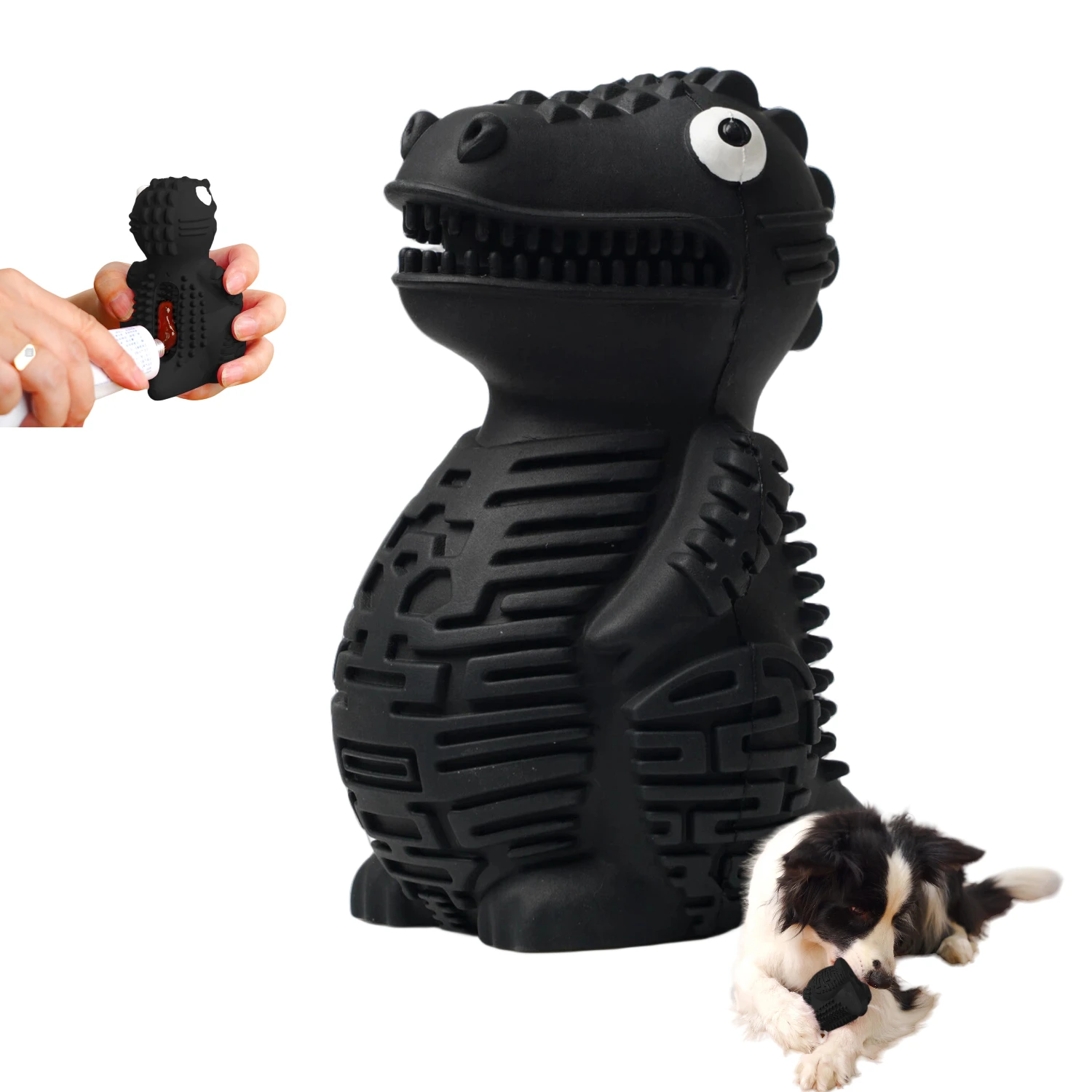 Eco Friendly Godzilla Shaped Rubber Dog Chew Toys Cool Black Dinosaur Treat Dispenser Dog Teething Toy for Puppy