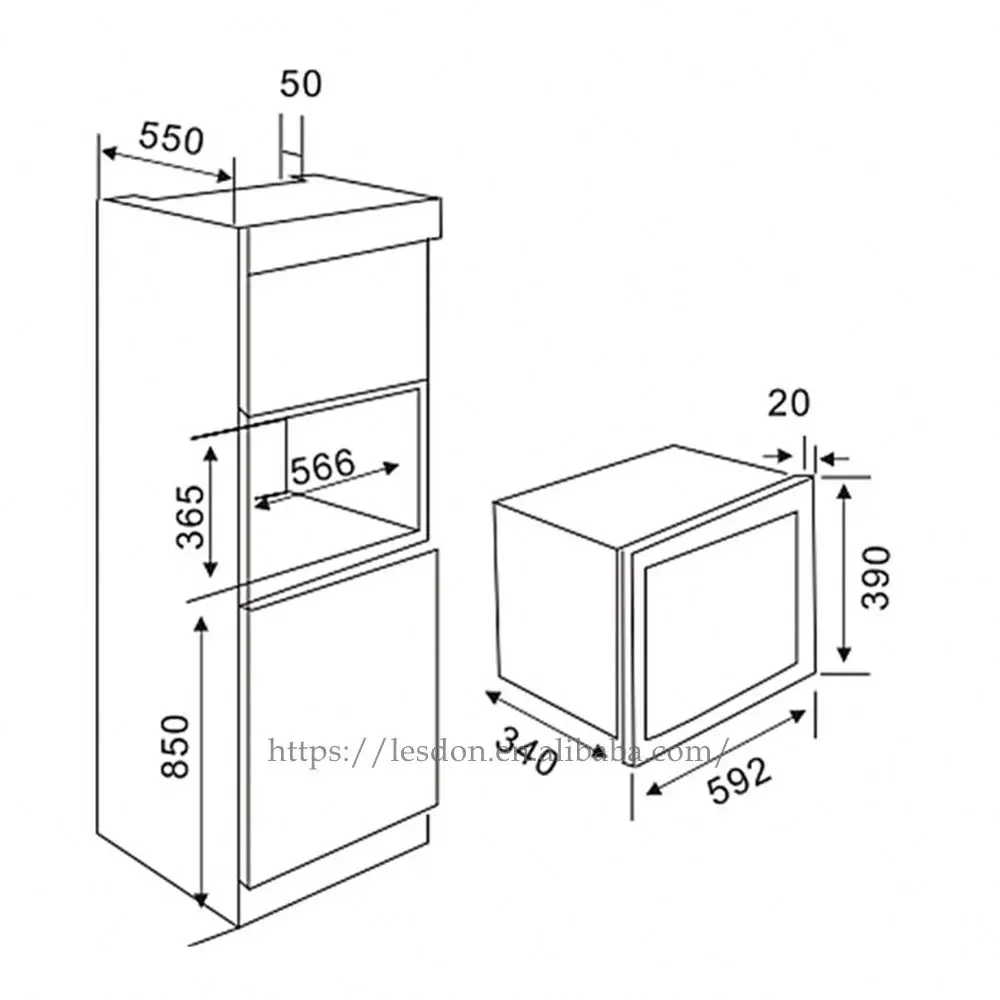 Household embedded microwave oven 20L stainless steel appearance electronic control