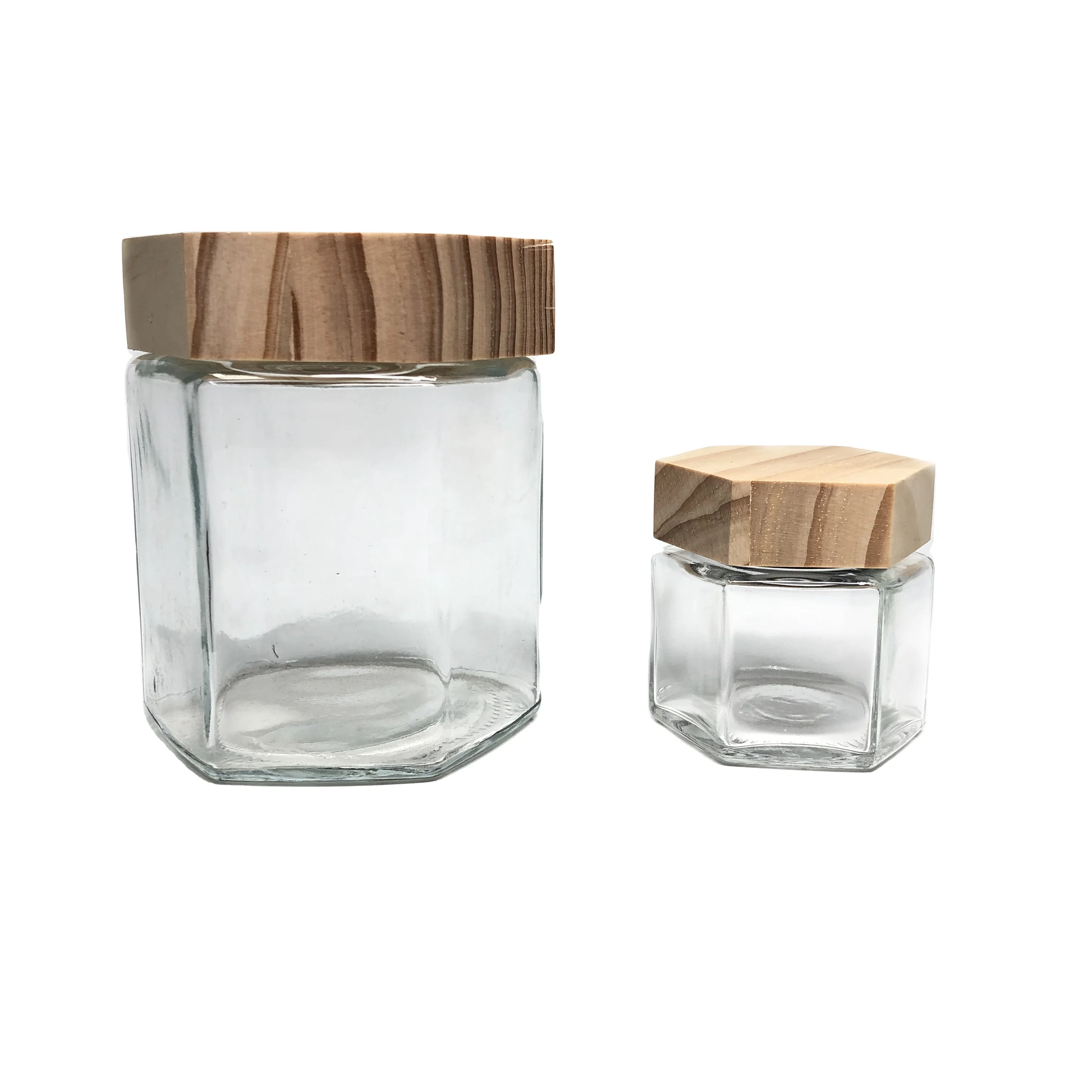 85ml 80ml hexagonal hexagon glass jar with wooden screw top lid for honey jam sauce