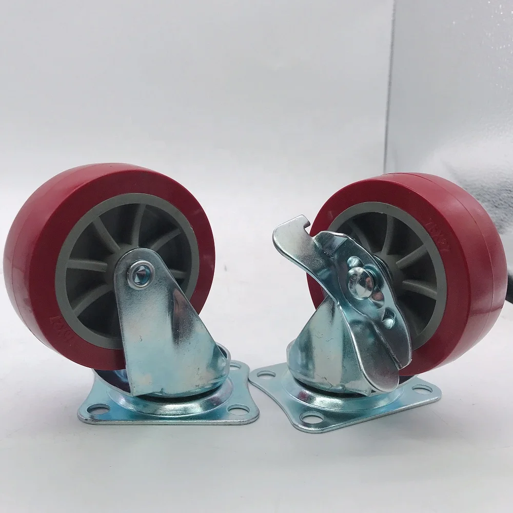 3 Inch 75mm China Manufacturer PP Core Red PU Polyurethane Swivel Furniture Caster Wheels