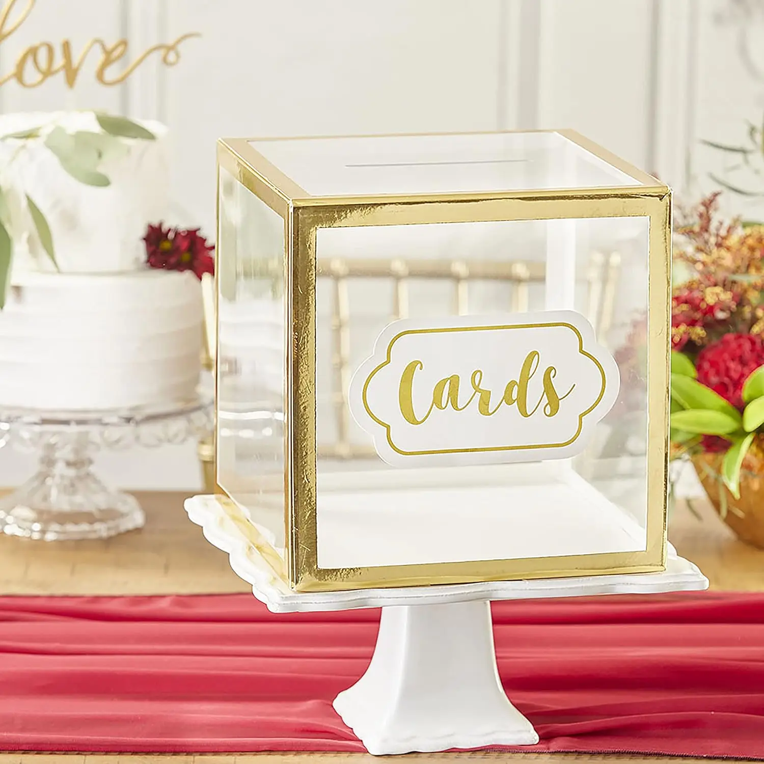 Transparent with Gold Rim Money Box for Wedding Baby Shower Wishing Well Party Birthdays Retirement Clear Gold Wedding Card Box