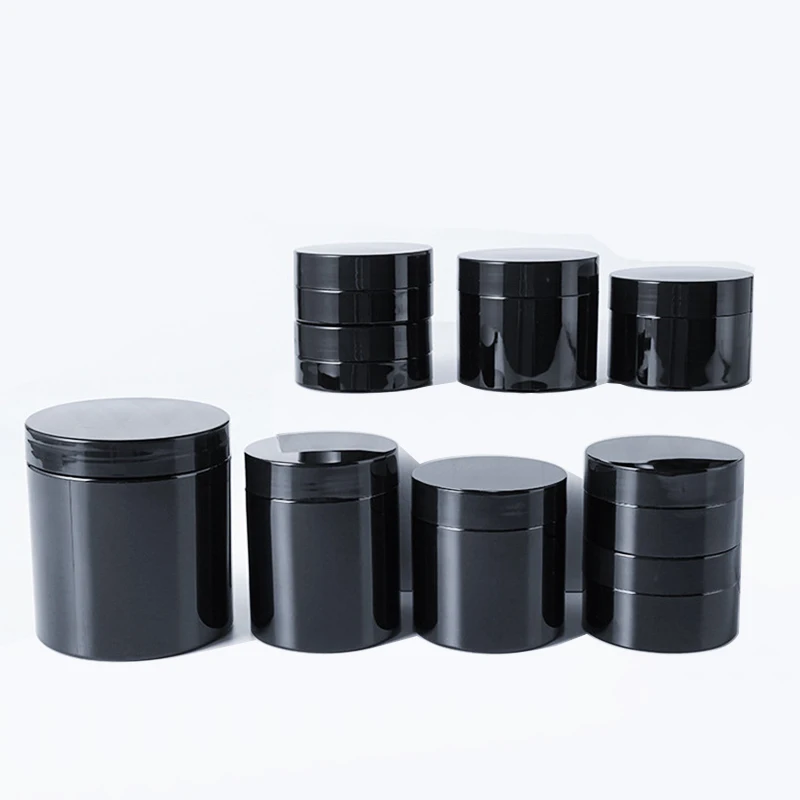 Stock 50 60 80 100 120 140 150 200 250 500 ml Empty PET Plastic Black Cosmetic Jar For Cream Cosmetic Packaging Containers