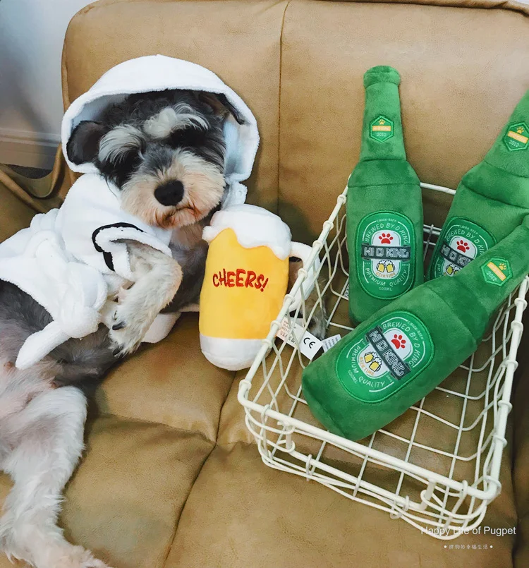 Simulated Plush Stuffed Pet Dog Toy Beer Mug Beer Bottle Squeaky Pet Plush Toys