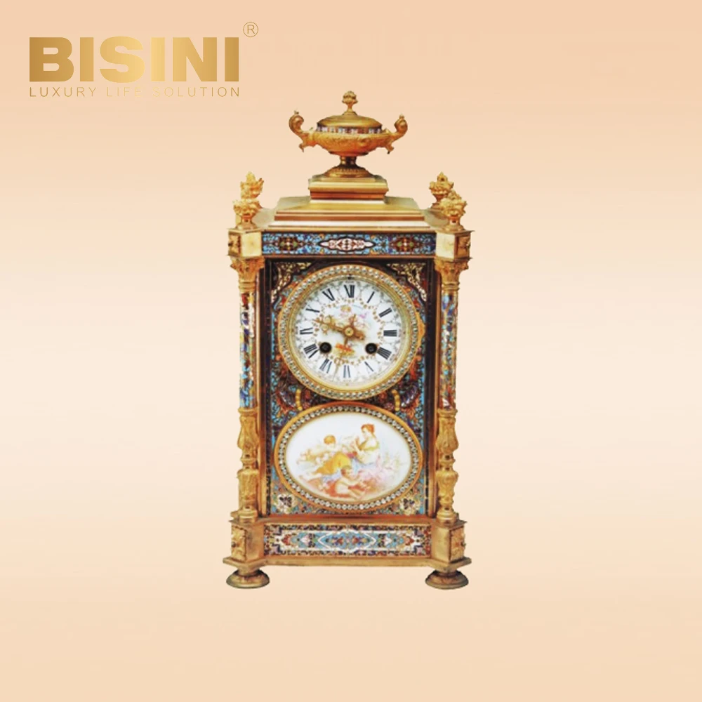 Antique luxury European classical woman figure painting In both side Table Clock classical retro Enamel Desk Clock with Pendulum