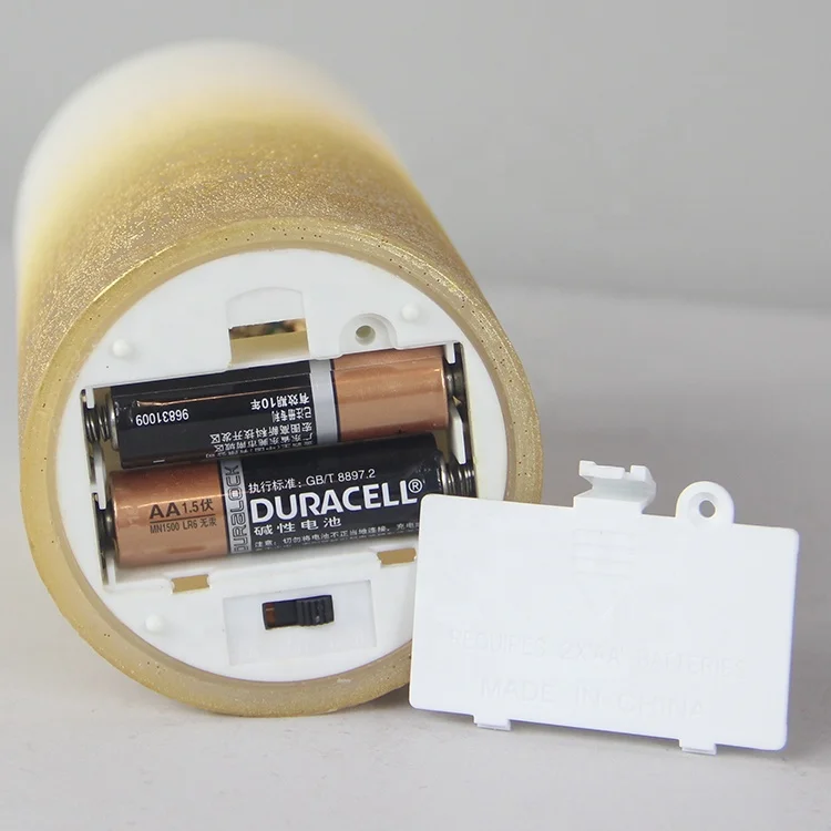 SET OF 3 BATTERY OPERATED REAL WAX FLICKERING LED CANDLE, WITH TIMER FUNCTION, WITH GOLD METALLIC OMBRE DISTRESSED FINISH