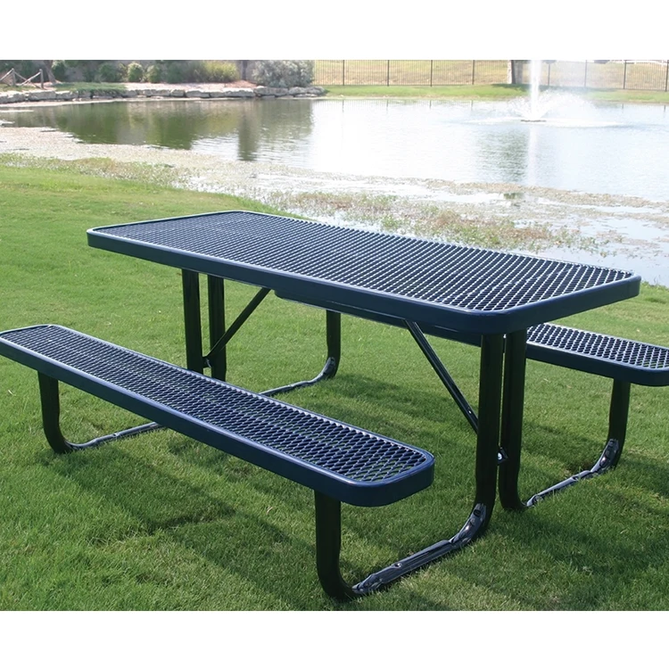 Outdoor park Patio furniture Metal Dining Picnic Table Bench thermoplastic Steel restaurant Picnic table and chair set