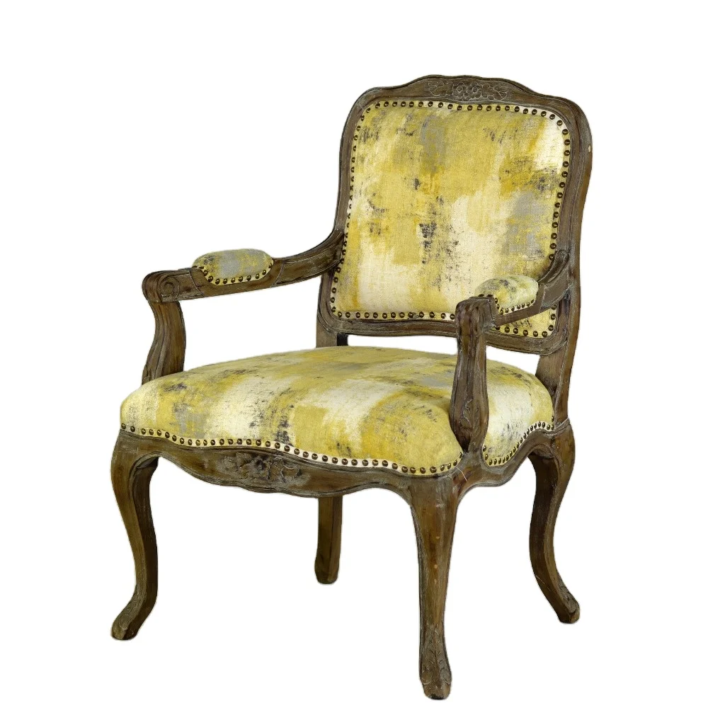Frank Furniture European style old fashion antique living room upholstered wood frame accent chair