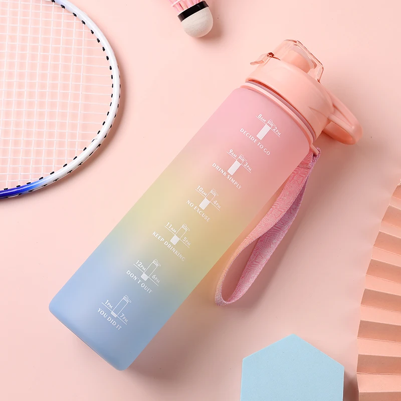 Custom Logo 1L /32Oz Leakproof BPA free sport gym frosted motivational plastic water bottle with time maker
