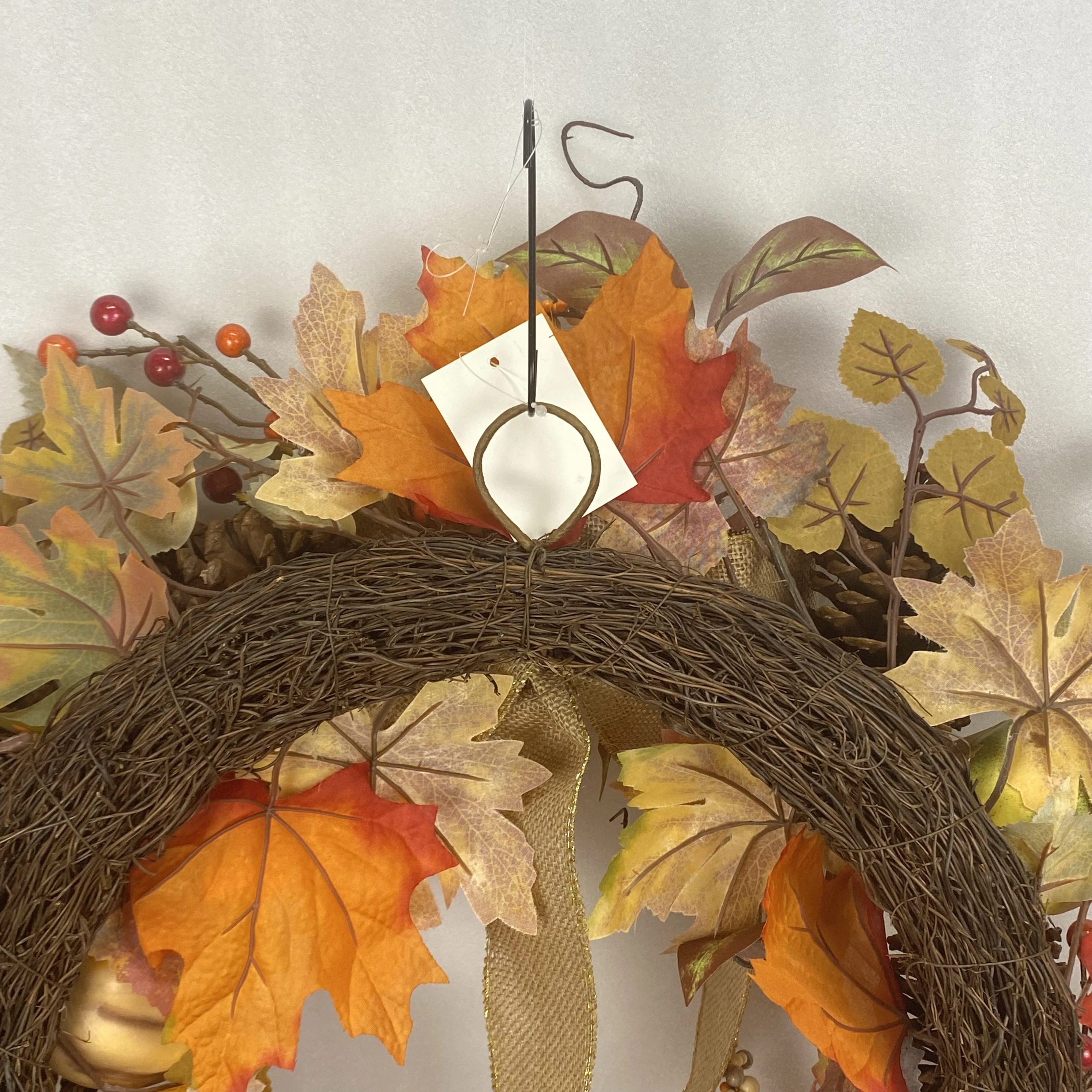 Artificial Harvest Plant Flower Wreath Yellow Maple Leaf Styrofoam Pumpkins Berry Natural Pinecone Autumn Wall Harvest Wreath