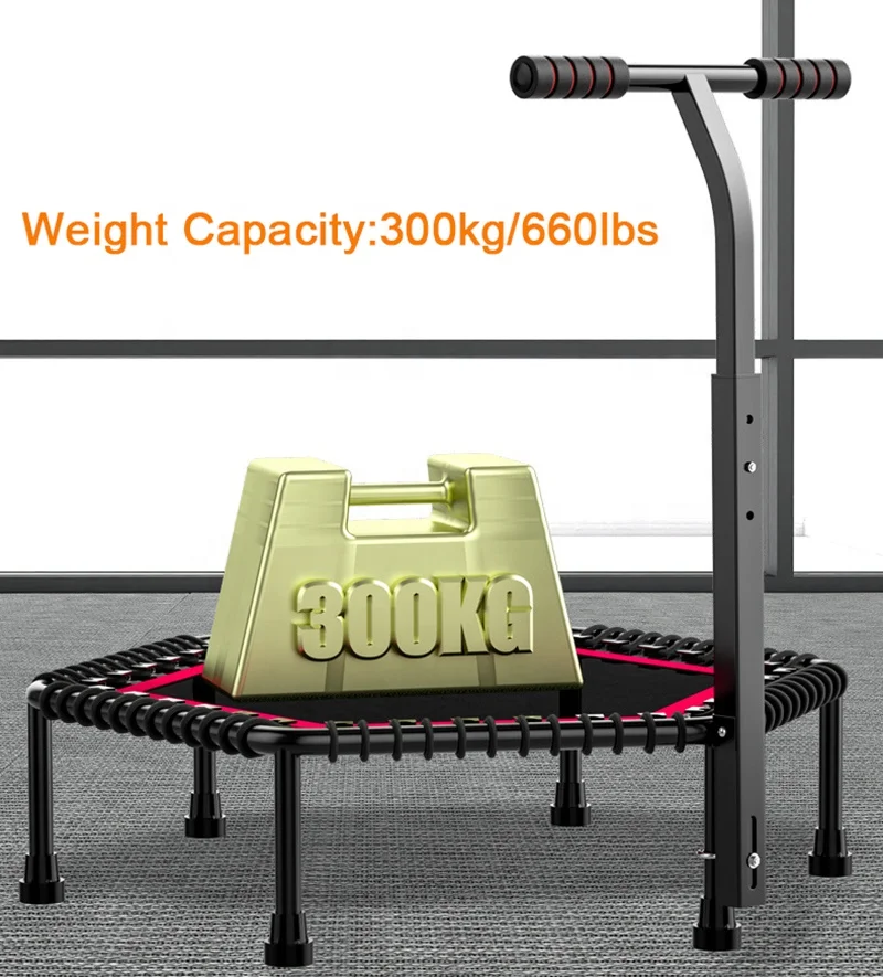 Hexagonal 50 inch Silent Bungee Rebounder Fitness Mini Trampoline with Adjustable Handle Bar