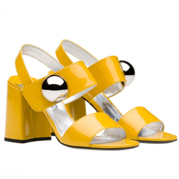 Fashion women customized color strap patent genuine leather thick high heel sandals shoes