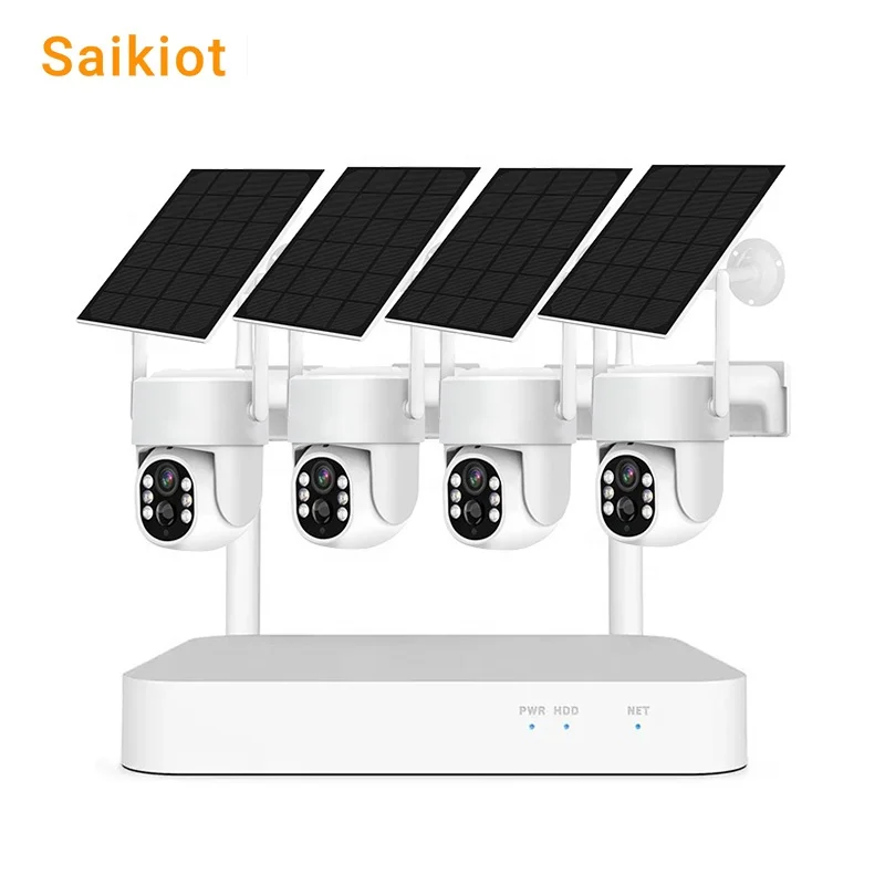 Saikiot EseeCloud 4CH Solar Wireless NVR Kit with 4MP Camera CCTV Surveillance Security NVR Kit System Solar WIFI Camera NVR Kit