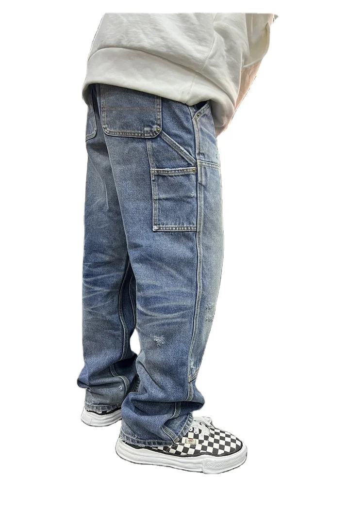 Custom High quality vintage heavy wash distressed ripped CARPENTER FLARED JEANS