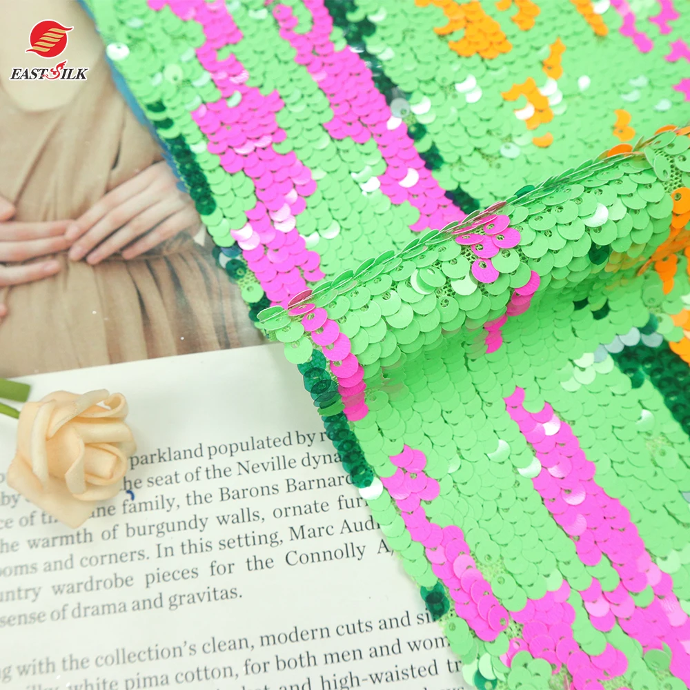 Hot Sell Blue Color Sparkle Sequin Soft Tulle Net Mesh Embroidery  Flower Sequin Knit Fabric For Wedding Deess