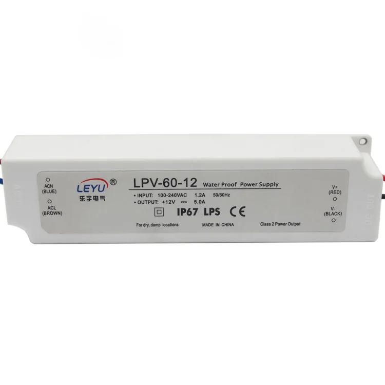 Leyu 60w 5v Waterproof power supply origin LPV-60-5 low current transformer