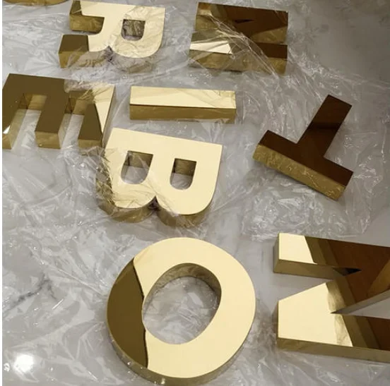 Factory Custom Mirror Stainless Steel Letters 3D Signage Company Lobby Polished Metal Letters