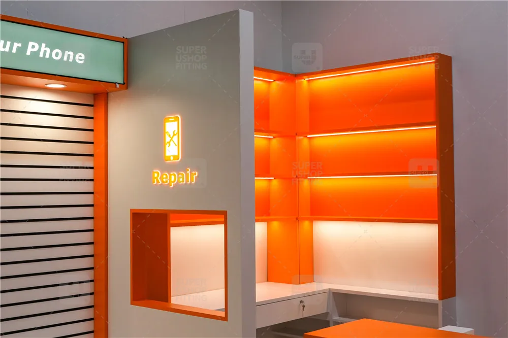 Custom Cell Phone Repair Store Decoration Electronics Phone Accessories Glass Wall Display Cabinet Mobile Phone Shop Display