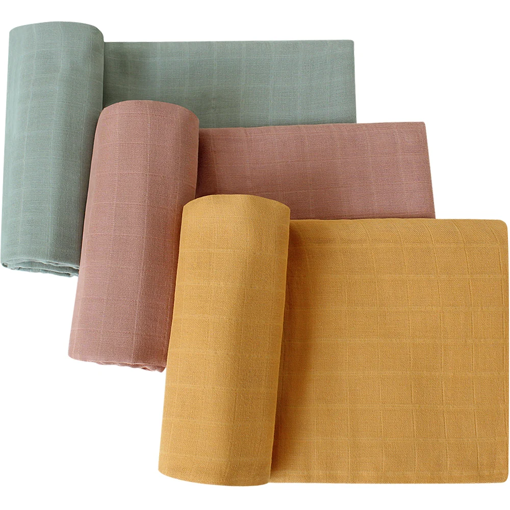 2022 Plain Color Soft Newborn Wrap Set 120x120cm GOTS Certificate Organic Cotton Baby Muslin Swaddle Blanket
