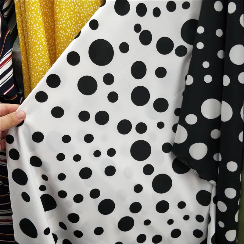 Soft Black Irregular Polka Dot Printed Chiffon Fabric for Dress Shirts by the Meter, White, Pink, Green and Purple