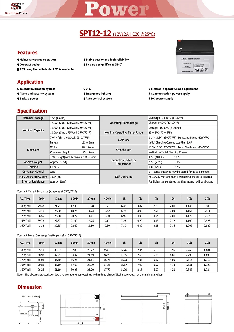 12v 12ah Rechargeable Valve Regulated Lead Acid VRLA Battery for CCTV System