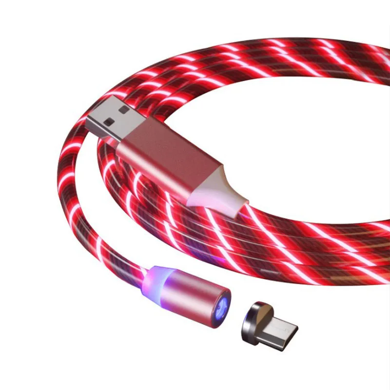  Высококачественные светодиодные магнитные кабели lightning type c micro usb для зарядки и передачи