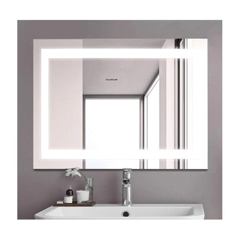 Modern Smart led  illuminated bathroom mirror defogger with time temperature display