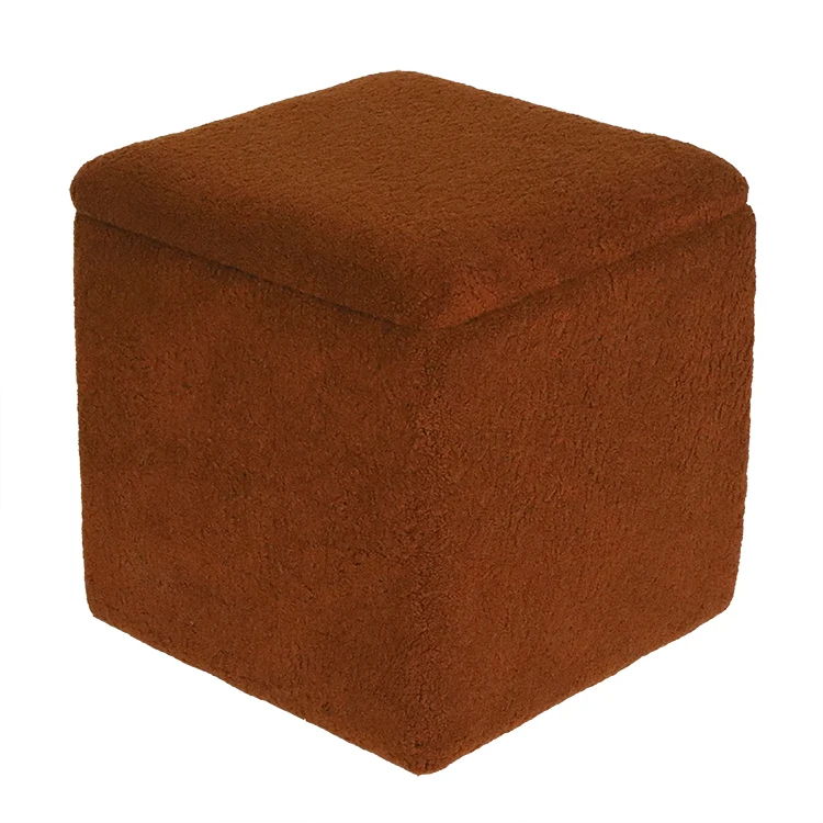Ottoman pouf coffee table storage stool Brown cube velvet stool with wooden storage tray for home hotel office