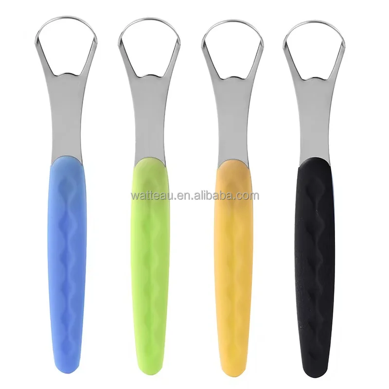 I style Tongue Cleaner Tongue Scraper Reusable Stainless Steel Oral Mouth Brush travel case Black/Blue/Green Non-slip handle