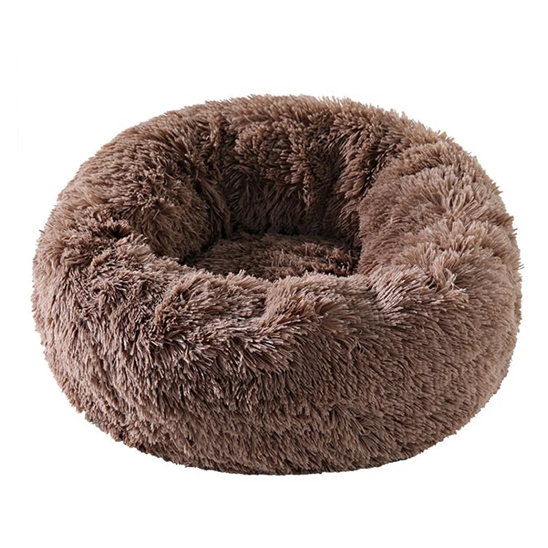 BunnyHi PET007 Faux Fur Pillow Pet Donut Cuddler Round Plush Calming Bed Dog Cat Pet Bed for Large Medium Small Dogs and Cats