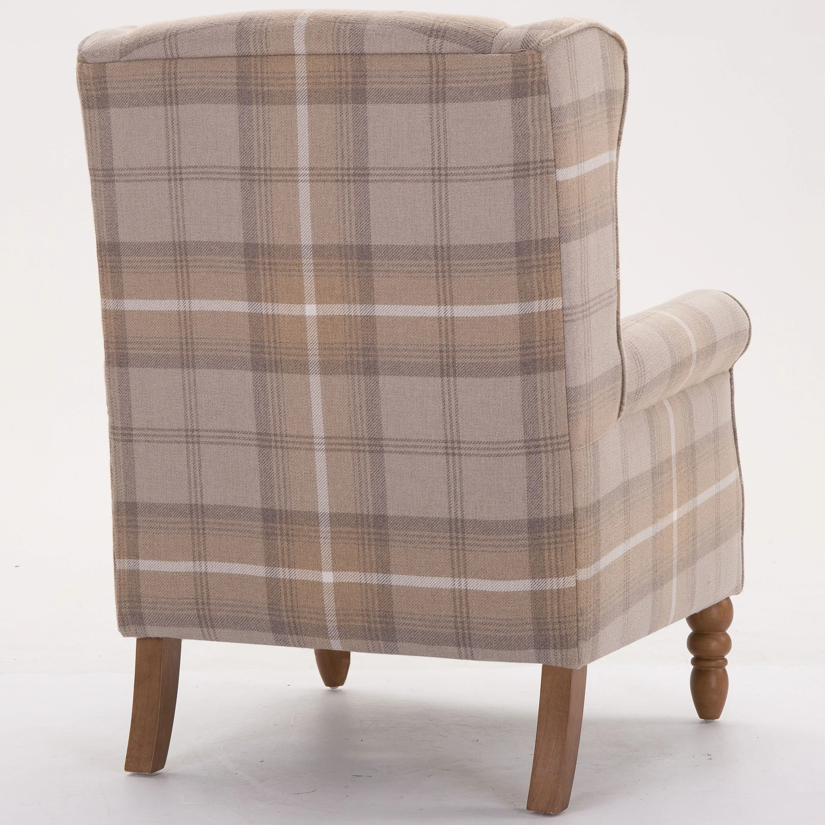 Classic Brown Fabric Upholstered Solid Wood Legs Living Room Accent Chair Armchair
