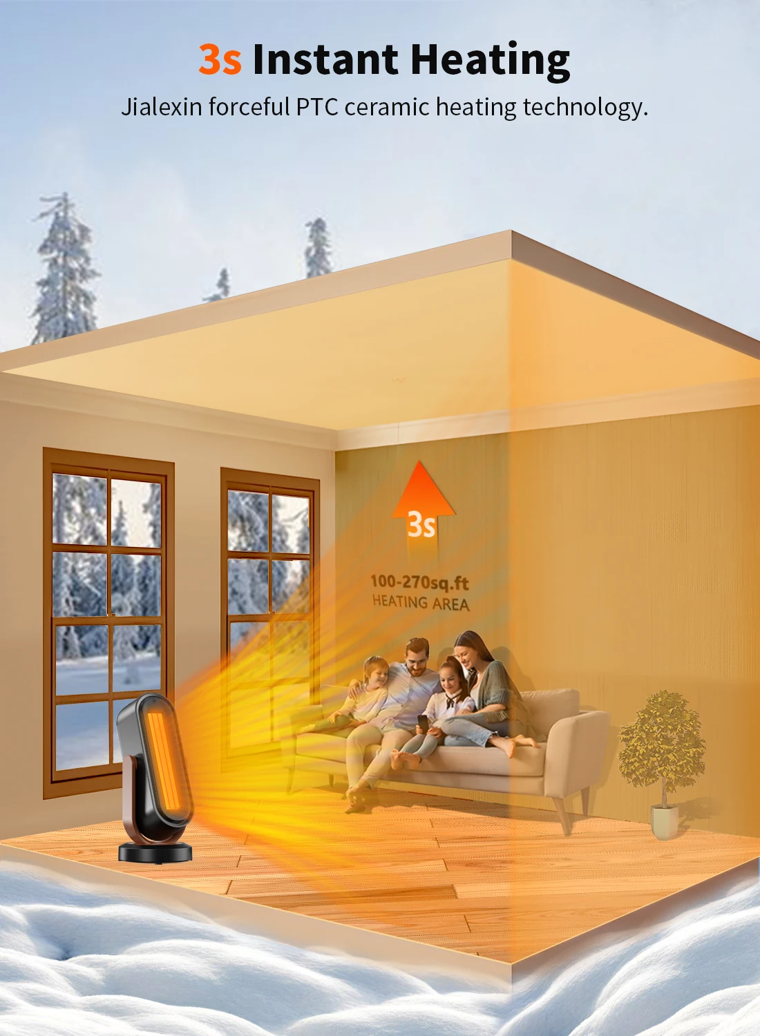 Best Seller Household Electric portable heater 1500w PTC Fast Heating Warmer swingable portable heater with remote control