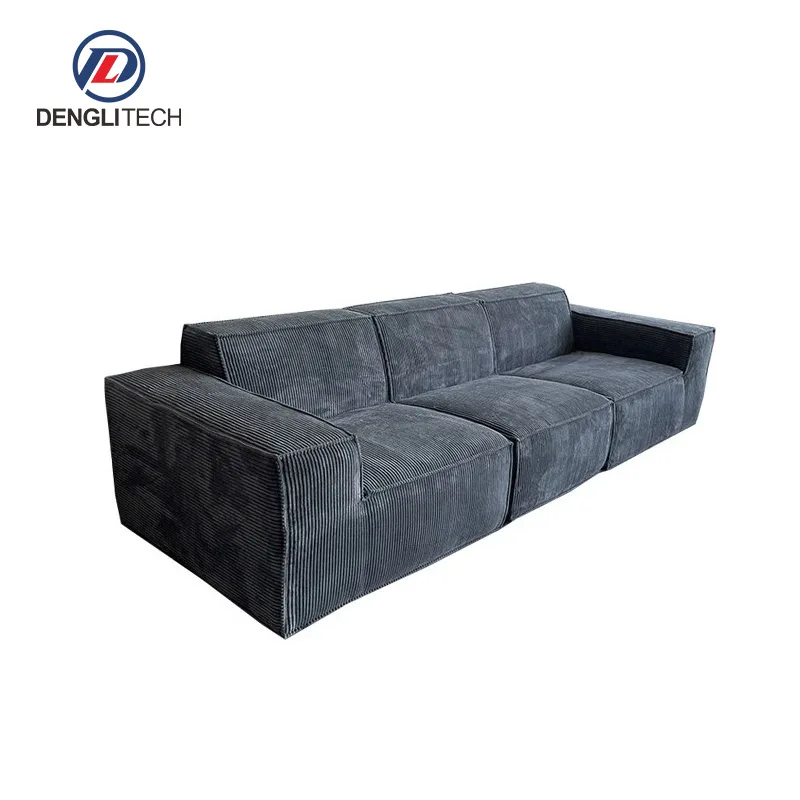 Nordic Corduroy Compact Sofa Couch Set Furniture Living Room 3 Seat Sofa Soft Fabric Recliner Lazy Compression Floor Sofa Set