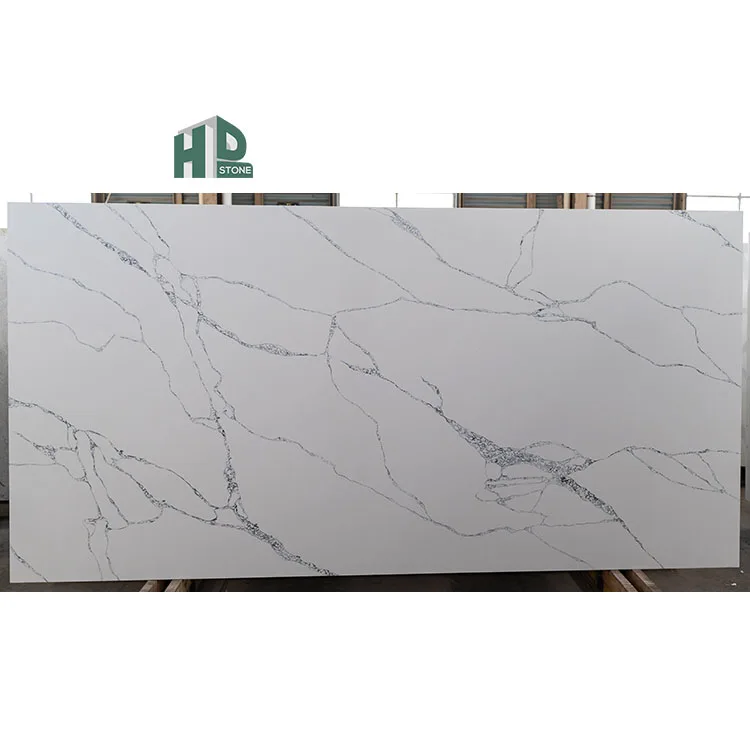 Artificial Quartz Marble Granite Stone Carrara White Calacatta Vanity Quartz Countertop with Grey Veins