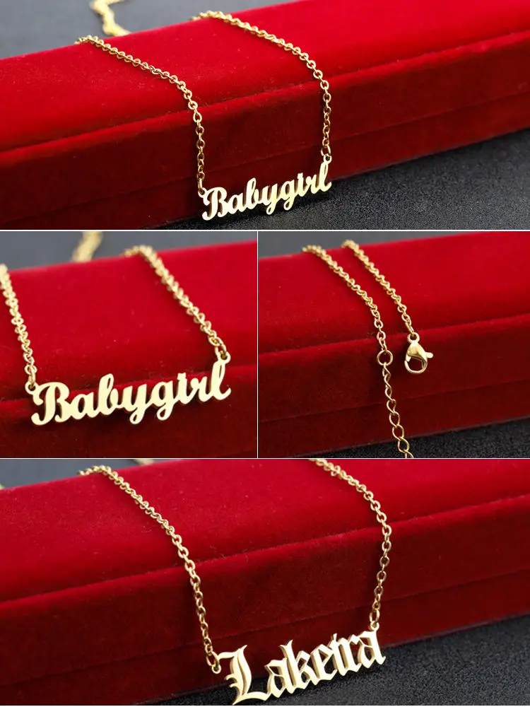 Wholesale 14k 18k 24k Stainless Steel English Letter Necklace Lady Name Pendant Multiple Color Custom Name Necklace