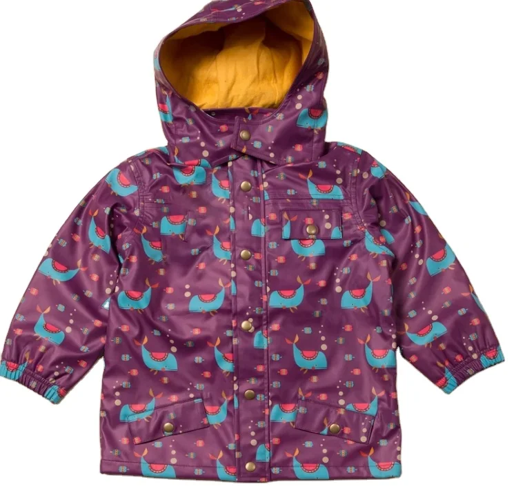 New Fashion Outdoor Kids Waterproof  PU Rain  Jackets Hooded Fleece For Baby Warm rain wear children rain coats