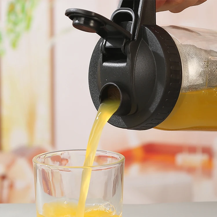 Hot Selling 32oz/64oz Glass Drinking Pitcher with Pour Spout Lid Handle 1000ml/2000ml Wide Mouth Beverage Mason Jar Tea Pot