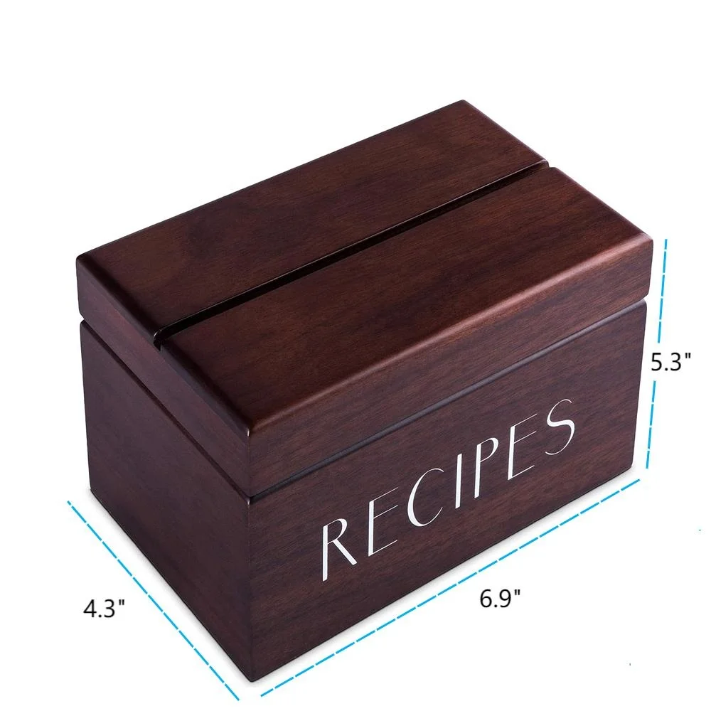 Vintagewood коробка для рецептов из орехового дерева 4x6 в винтажном стиле с разделителями и корзиной хранения карт держателей