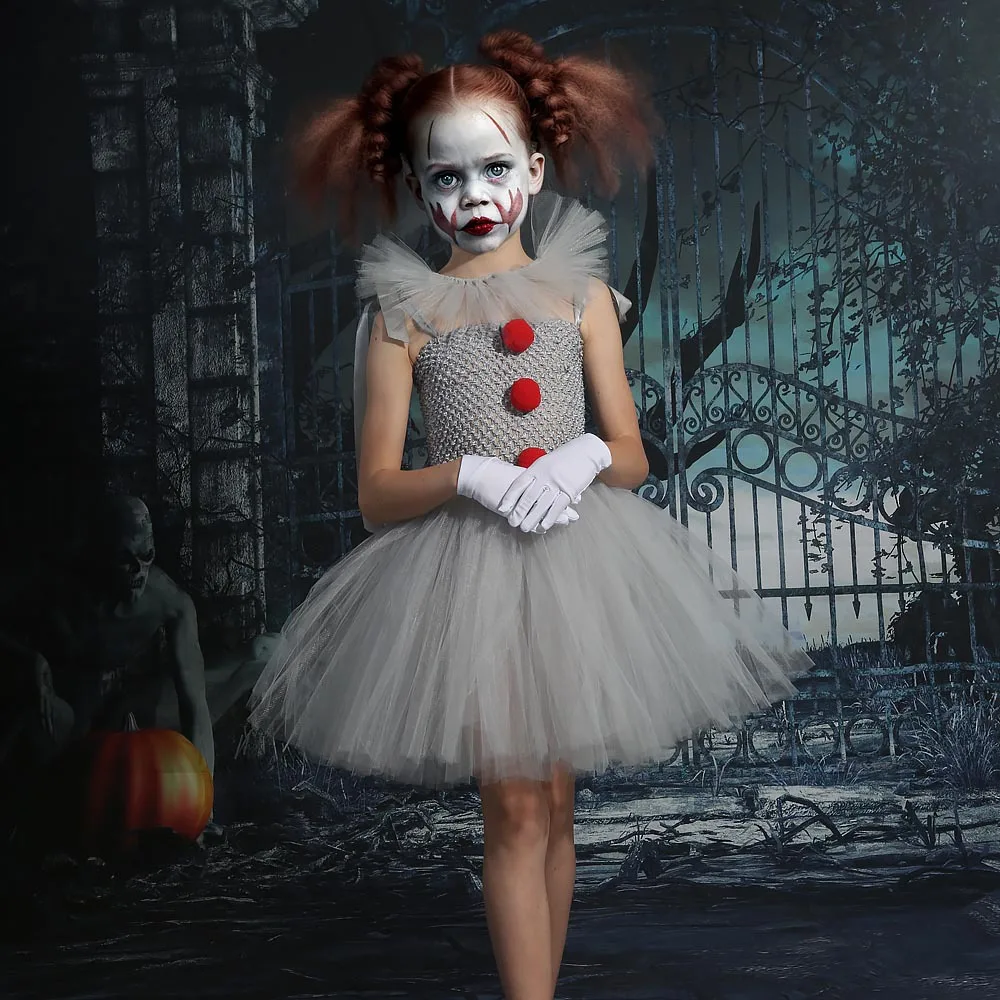 Baby Girl Halloween & Birthday Party Dress Up Carnival Clown Costume Pennywise Tutu Dress Gothic Victorian Style